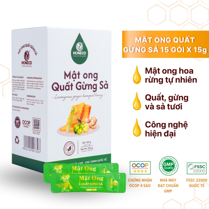 Mật Ong Quất Gừng Sả Honeco hộp 15 gói